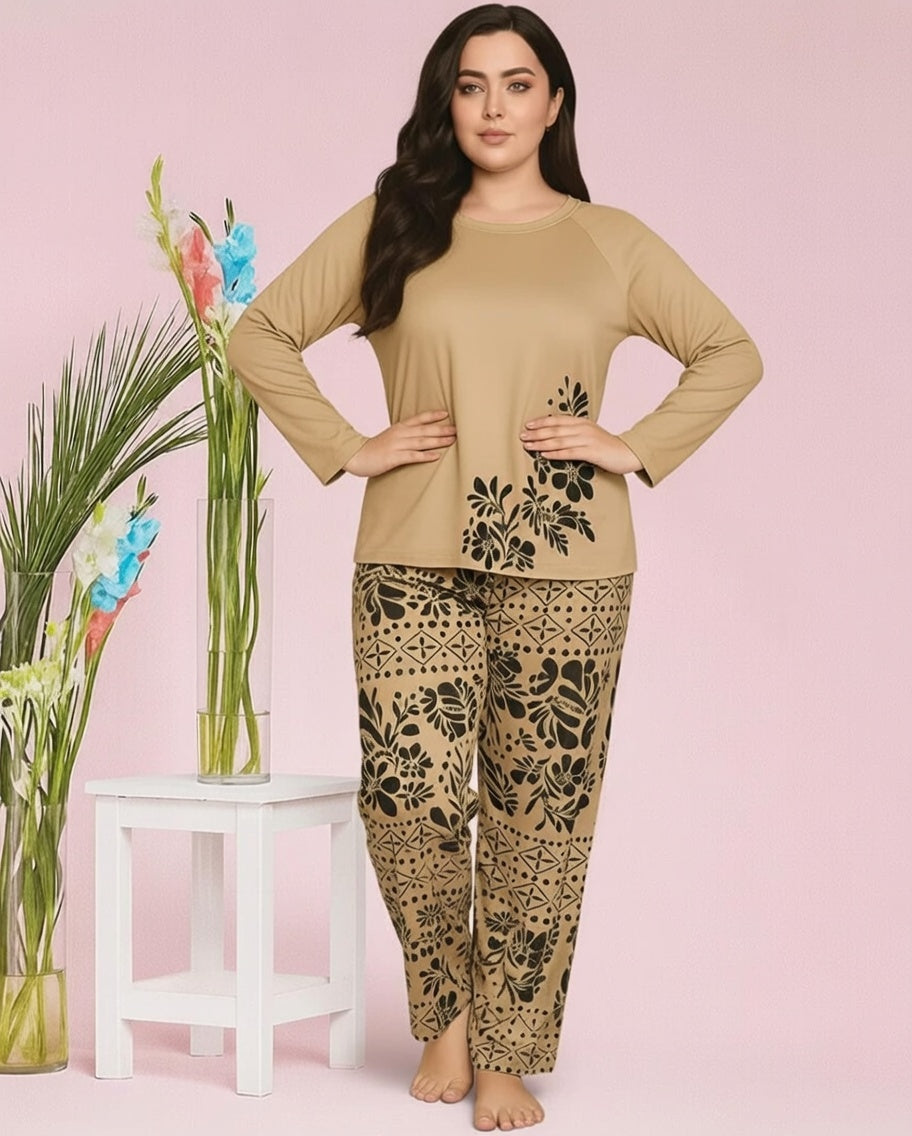 Women's Floral Print Loungewear Set – Elegant Long Sleeve Top & Matching Wide-Leg Pajamas