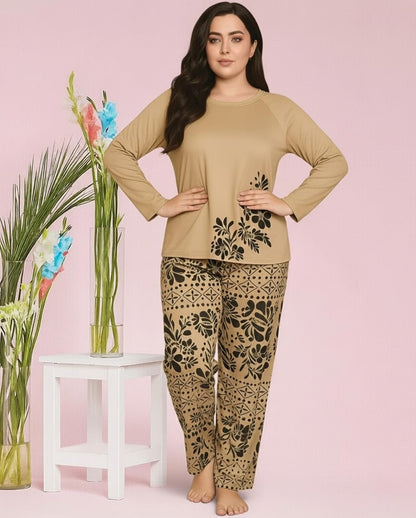Women's Floral Print Loungewear Set – Elegant Long Sleeve Top & Matching Wide-Leg Pajamas