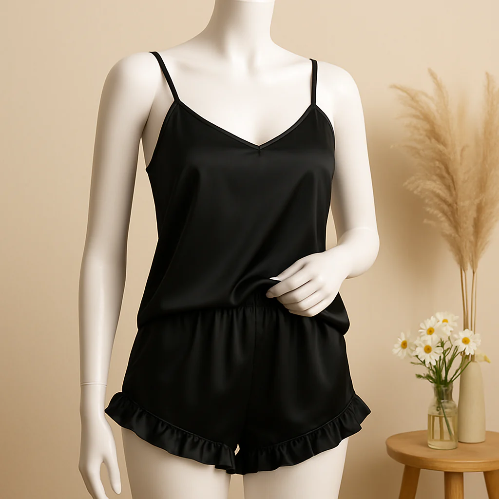 2 pcs silk Cami Sets Charming Style Short Non Padded Inner and Short Nighty