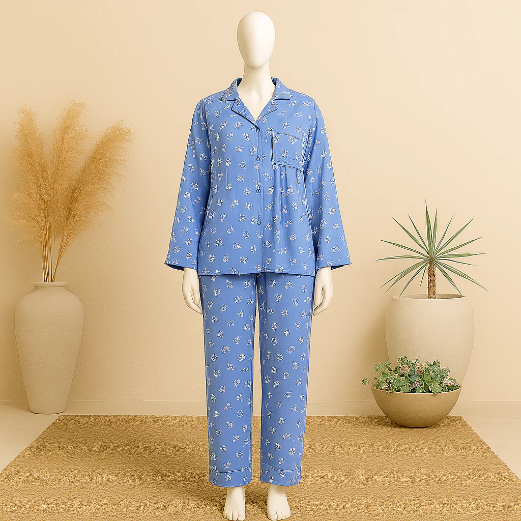 Summer Cooling Linen 2-Piece Pajama Set With Scrunchie