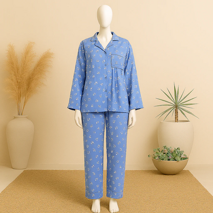 Summer Cooling Linen 2-Piece Pajama Set With Scrunchie