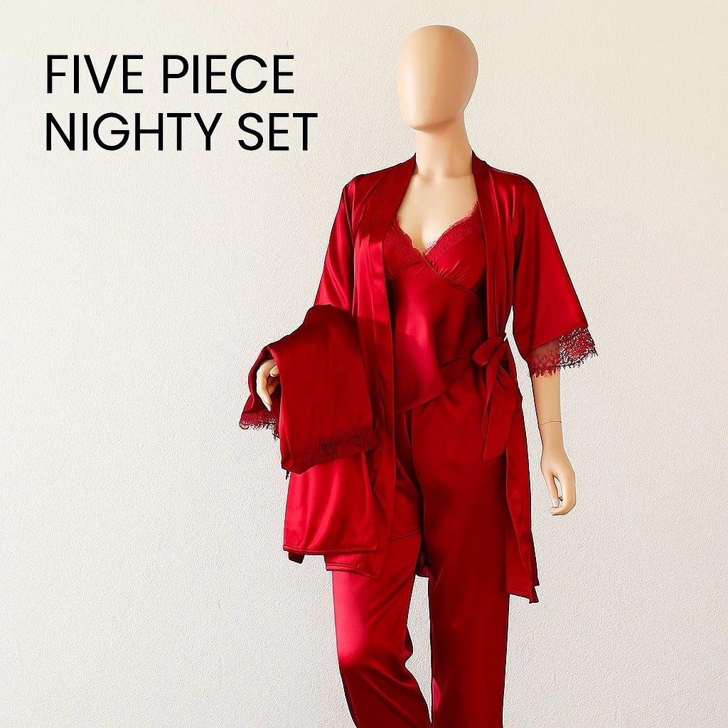 5 pcs Non Padded Pure Silk Pajama Set Cami Top Nightgown