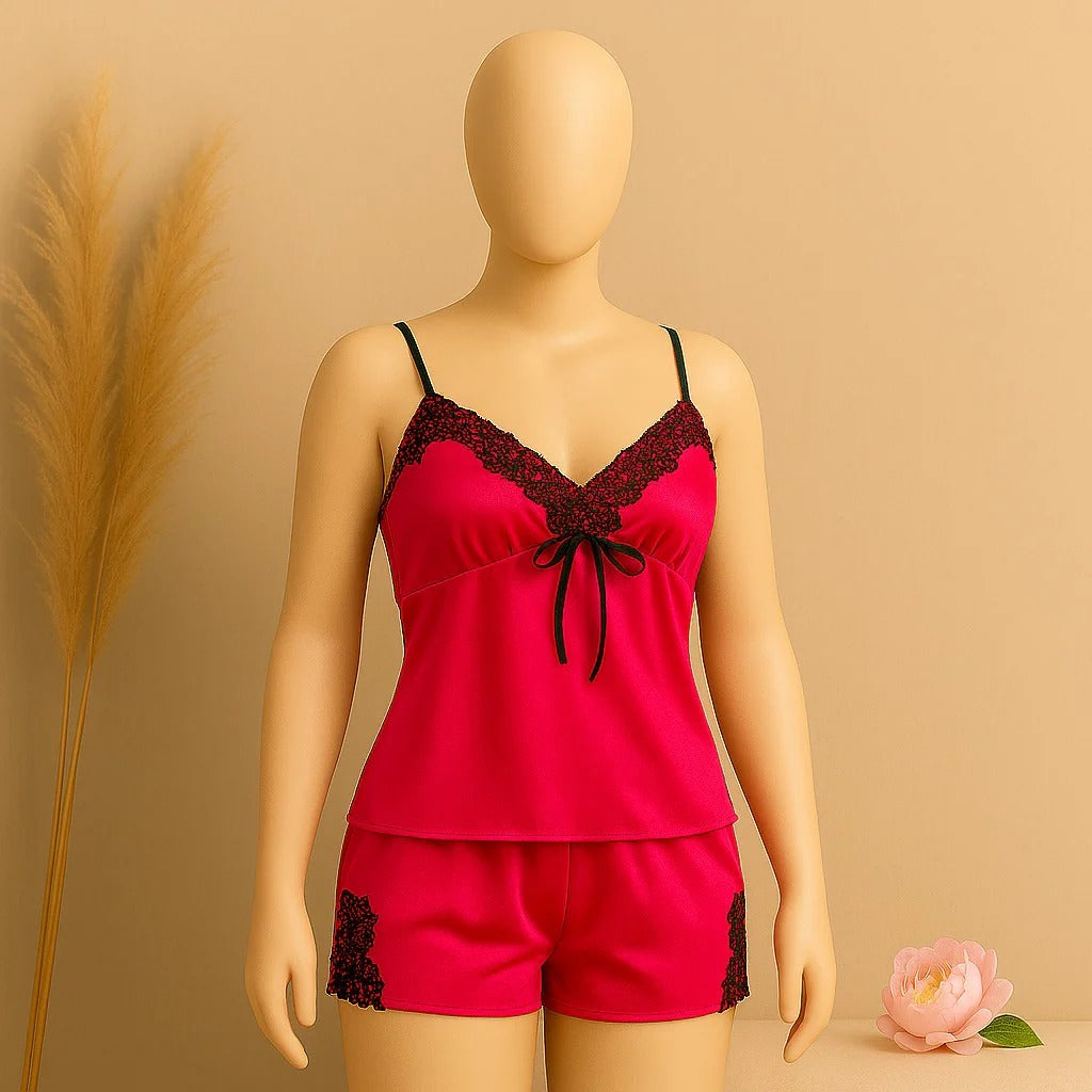 2 pcs silk Charming Style Short Non Padded Inner and Short Nighty