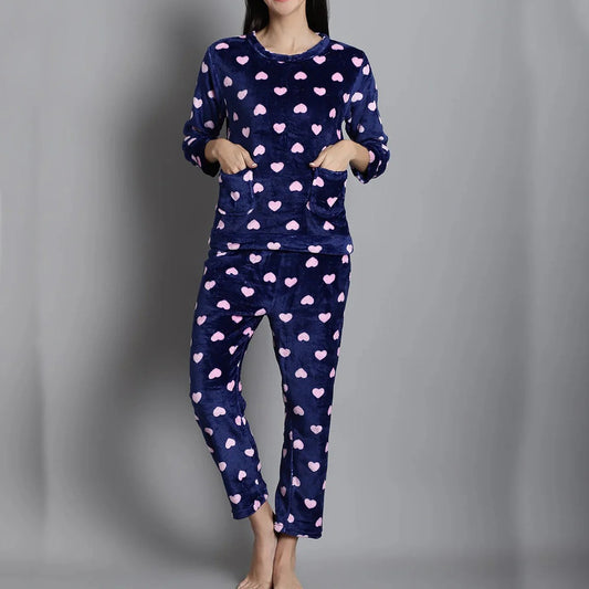 2 Pc Winter Korean Flannel Women Pajamas