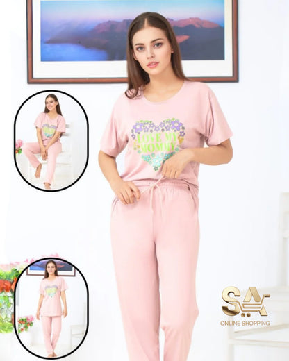 Women’s Night Suit – Half Sleeves Shirt with Printed Trouser | Soft & Comfy Sleepwear