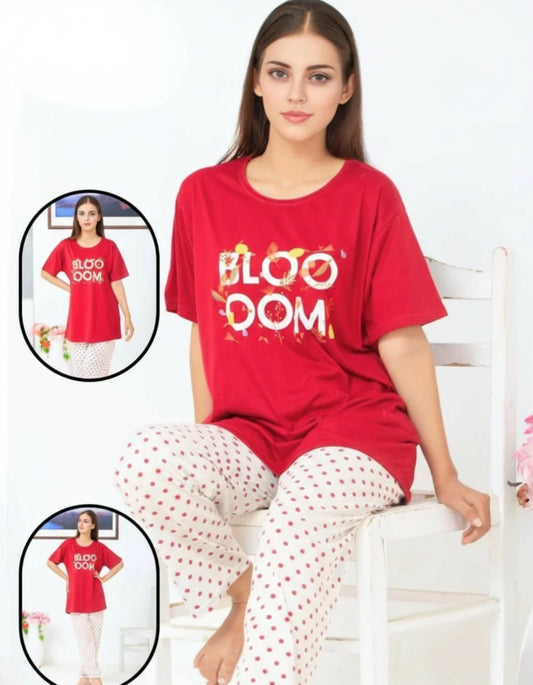 Women’s Night Suit – Half Sleeves Shirt with Printed Trouser | Soft & Comfy Sleepwear